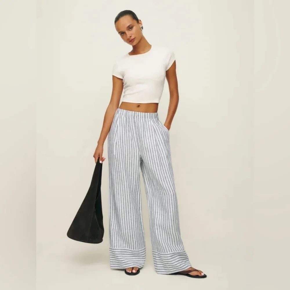REFORMATION Fernando Linen Wide Leg Pant in Antibes Stripe - Picture 1 of 9